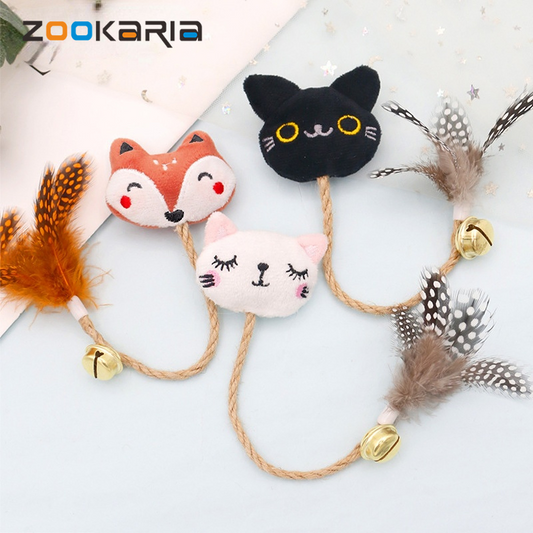 Funny Cat Toy with Feather, Bell, and Hemp Rope