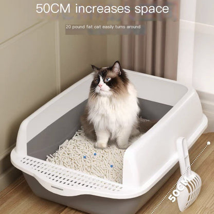 Large Semi-Enclosed Cat Litter Box with Removable Parts